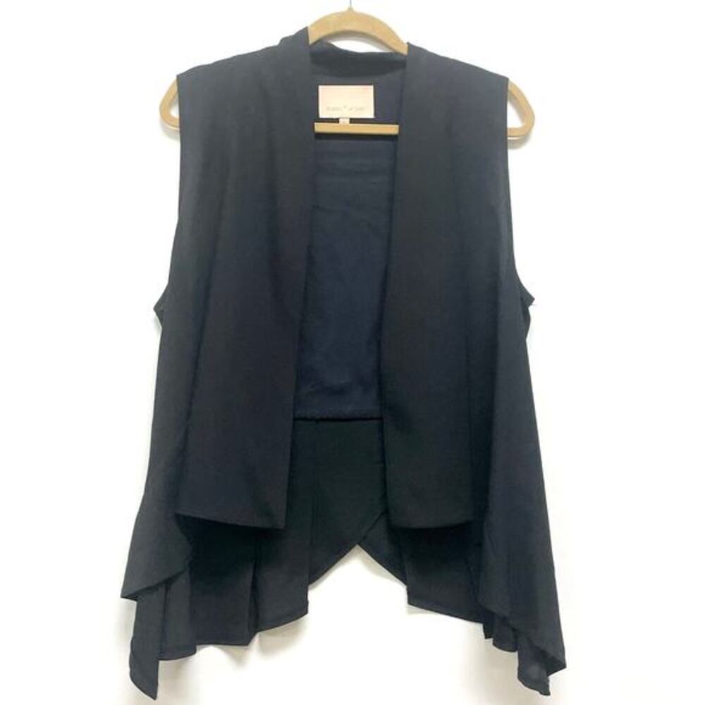 Gibson Latimer Women's L Black Sleeveless Faux Leather Open Front Cardigan